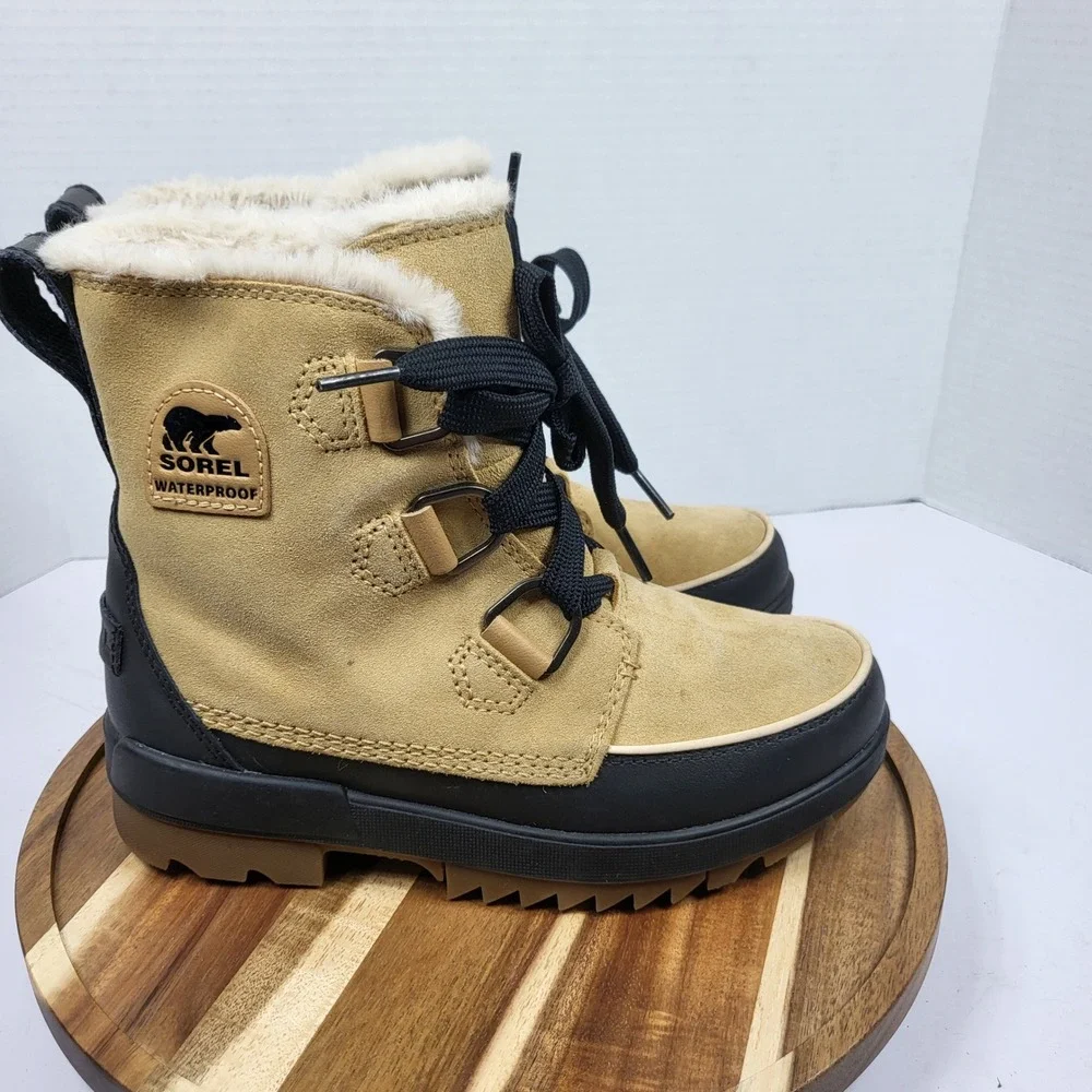 Sorel Tivoli IV Boots Womens 6.5 Tan Black NL3425-373 Waterproof Faux Fur